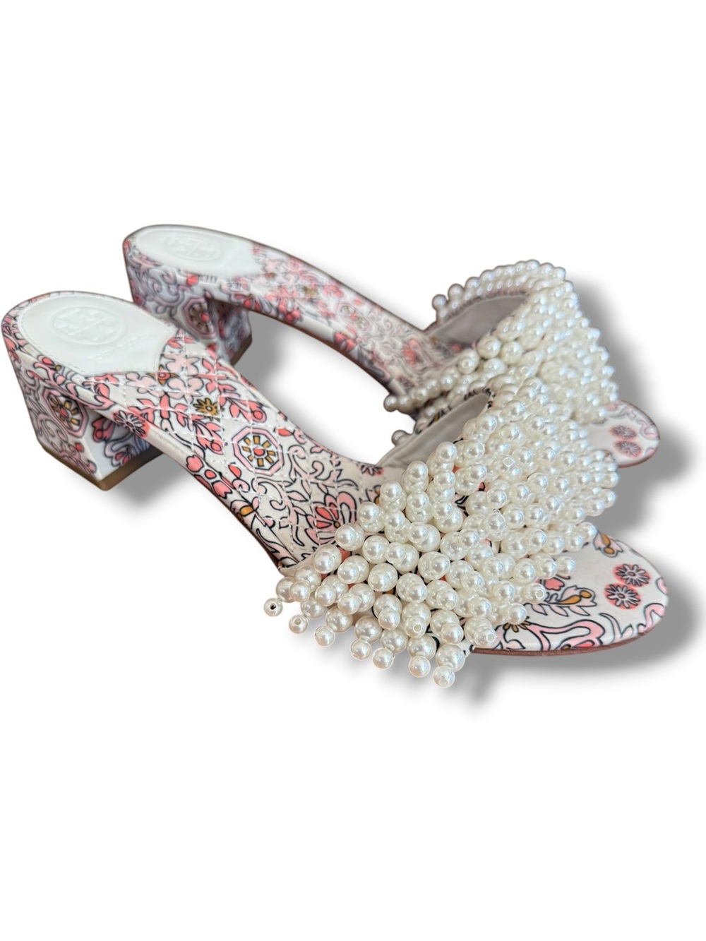 Tory Burch Tatiana Pearly Quilted Block Heel Slides Size 7